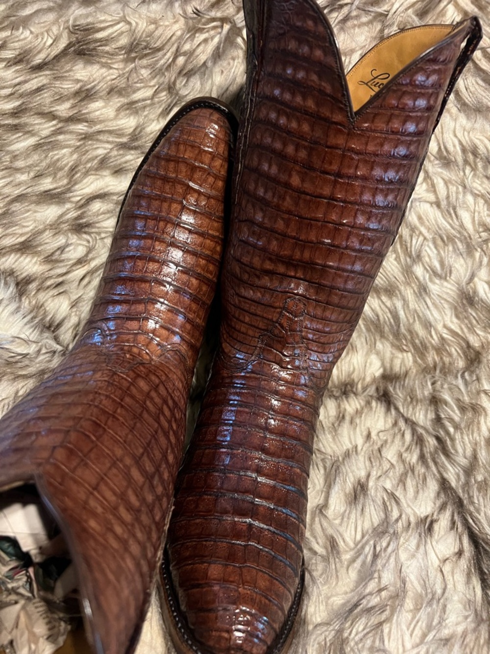 BIG SALE!!Short Time! LUCCHESE men FULL CAIMAN GATOR WESTERN Boots-brown-Sz 9 EE - Picture 5 of 16